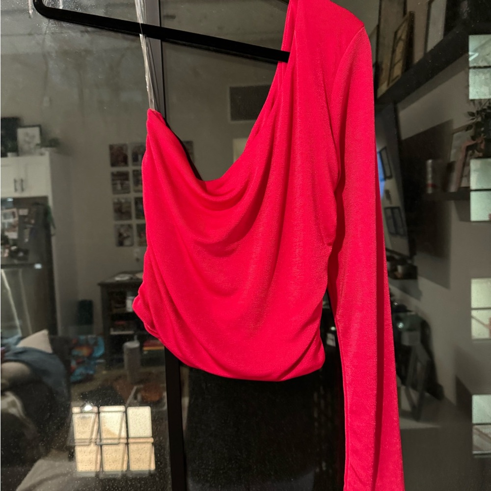 Off the shoulder bright pink crop top